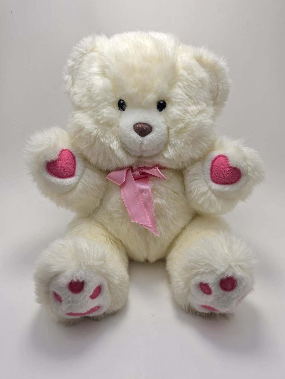 Vintage Russ Berrie Happie Plush Teddy Bear Pink Heart Paws Bow (10 inch)